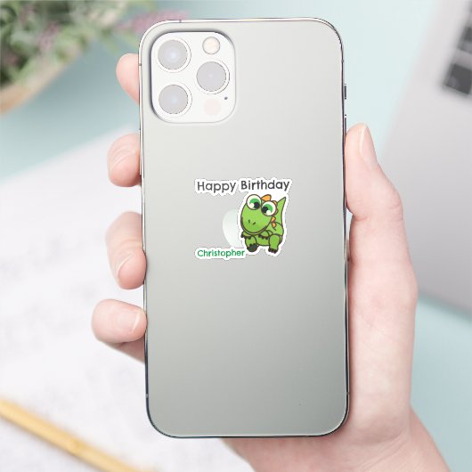 可愛パーソナライズされたい緑の恐竜の青い誕生日 シール (スマートフォン)