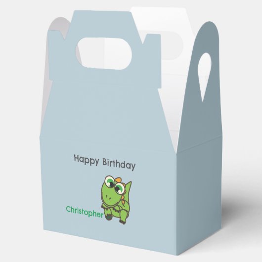 可愛パーソナライズされたい緑の恐竜の青い誕生日 フェイバーボックス (オープン)