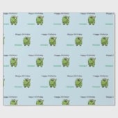 可愛パーソナライズされたい緑の恐竜の青い誕生日 ラッピングペーパー (フラット)