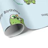 可愛パーソナライズされたい緑の恐竜の青い誕生日 ラッピングペーパー (ロールコーナー)