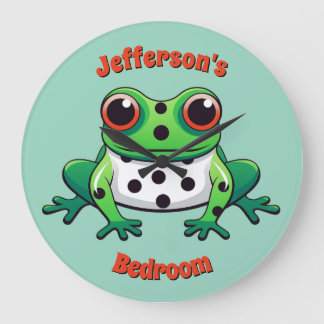 可愛パーソナライズされたい緑の水玉模様壁時計 ラージ壁時計