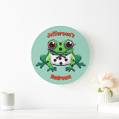 可愛パーソナライズされたい緑の水玉模様壁時計 ラージ壁時計 (ホーム)