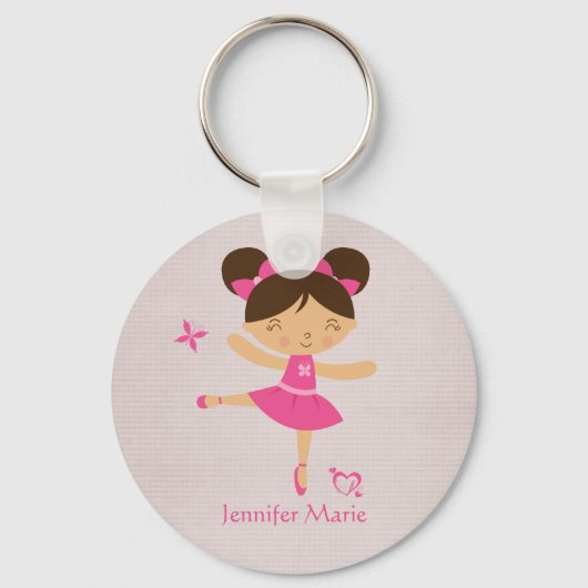 可愛パーソナライズされたい茶色のヘアバレリーナ キーホルダー (正面)