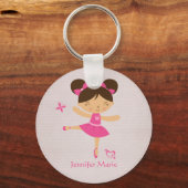 可愛パーソナライズされたい茶色のヘアバレリーナ キーホルダー (正面)