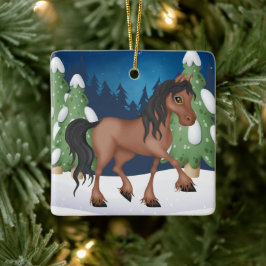 可愛パーソナライズされたい茶色の馬のクリスマス セラミックオーナメント