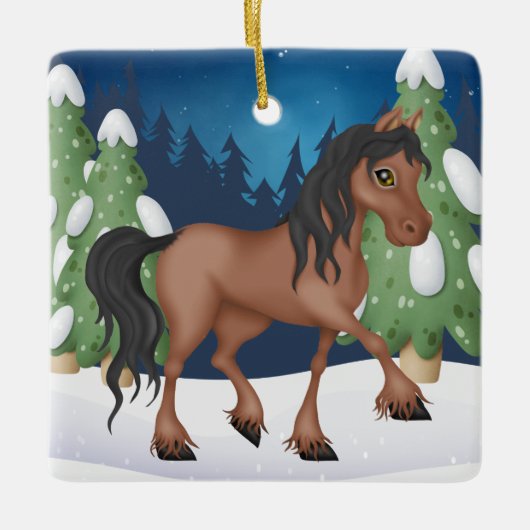 可愛パーソナライズされたい茶色の馬のクリスマス セラミックオーナメント (正面)