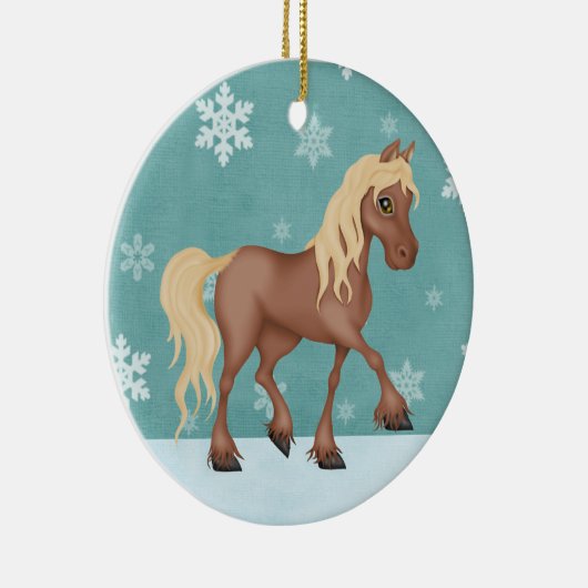 可愛パーソナライズされたい茶色の馬のクリスマス セラミックオーナメント (右)