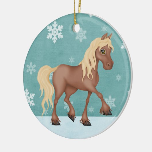 可愛パーソナライズされたい茶色の馬のクリスマス セラミックオーナメント (左)