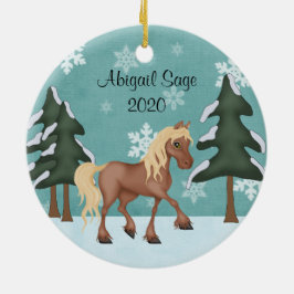 可愛パーソナライズされたい茶色の馬のクリスマス セラミックオーナメント