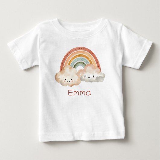 可愛パーソナライズされたい虹と雲 ベビーTシャツ (正面)