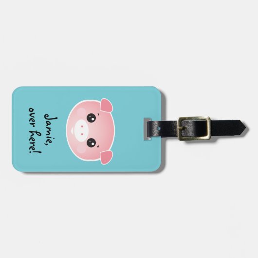 可愛パーソナライズされたい豚 |こちら ラゲッジタグ (正面横)