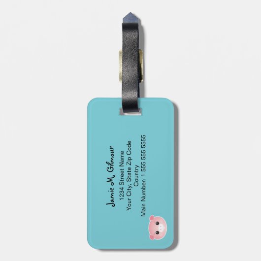 可愛パーソナライズされたい豚 |こちら ラゲッジタグ (裏面縦)