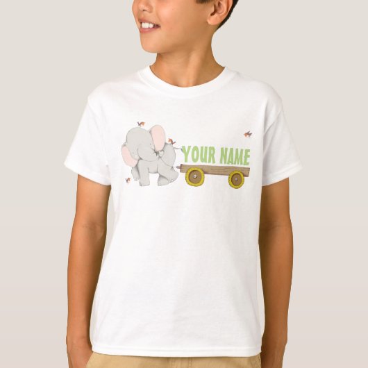 可愛パーソナライズされたい象のカート Tシャツ (正面)