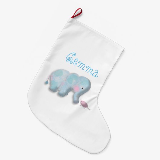 可愛パーソナライズされたい象クリスマスストッキング ラージクリスマスストッキング (正面 (吊り時))