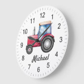 可愛パーソナライズされたい赤トラクターファーム水の色キッズ ラージ壁時計 (傾斜)