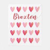 可愛パーソナライズされたい赤ピンクハートバレンタインデー フリースブランケット (正面)