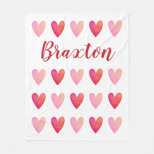 可愛パーソナライズされたい赤ピンクハートバレンタインデー フリースブランケット (正面)