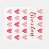 可愛パーソナライズされたい赤ピンクハートバレンタインデー フリースブランケット (正面(横))