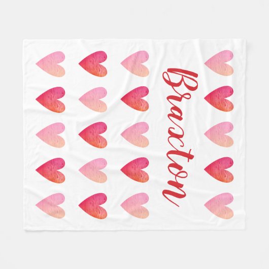 可愛パーソナライズされたい赤ピンクハートバレンタインデー フリースブランケット (正面(横))