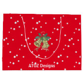 可愛パーソナライズされたい赤メリークリスマスジングルベル ラージペーパーバッグ (裏面)