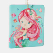 可愛パーソナライズされたい赤毛の人魚のクリスマス セラミックオーナメント (右)