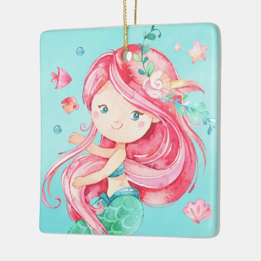 可愛パーソナライズされたい赤毛の人魚のクリスマス セラミックオーナメント (左)