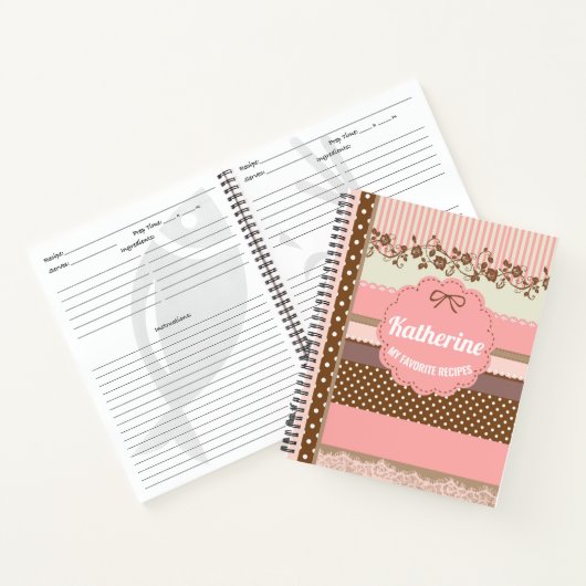 可愛パーソナライズされたい赤面ピンク水玉模様レシピ ノートブック