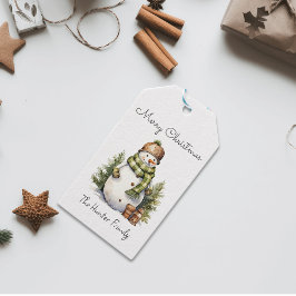 可愛パーソナライズされたい雪だるまウォーター色クリスマス ギフトタグ