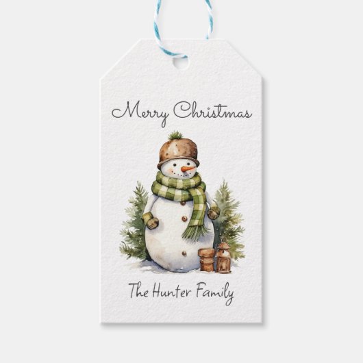 可愛パーソナライズされたい雪だるまウォーター色クリスマス ギフトタグ (正面)