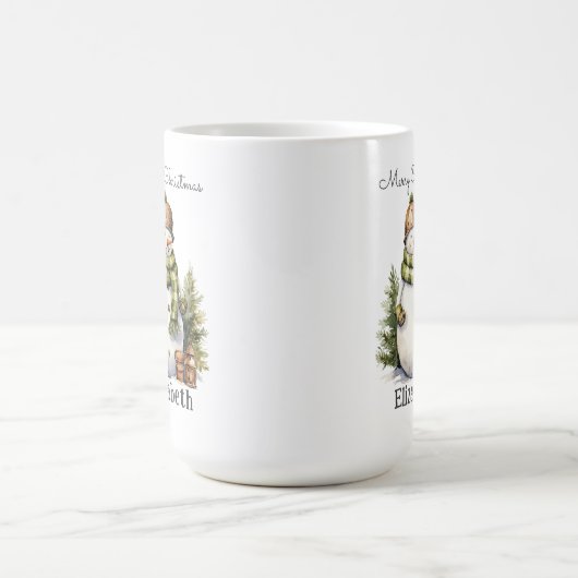 可愛パーソナライズされたい雪だるまウォーター色クリスマス コーヒーマグカップ (中央)