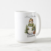 可愛パーソナライズされたい雪だるまウォーター色クリスマス コーヒーマグカップ (正面右)