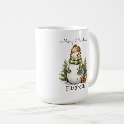 可愛パーソナライズされたい雪だるまウォーター色クリスマス コーヒーマグカップ (正面右)