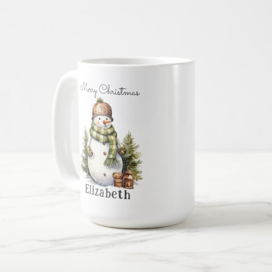 可愛パーソナライズされたい雪だるまウォーター色クリスマス コーヒーマグカップ (正面左)