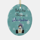 可愛パーソナライズされたい雪だるまベビーの初めてのクリスマス セラミックオーナメント (右)