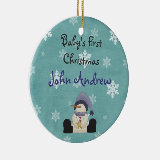 可愛パーソナライズされたい雪だるまベビーの初めてのクリスマス セラミックオーナメント (右)