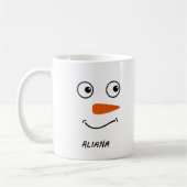 可愛パーソナライズされたい雪だるま顔クリスマス コーヒーマグカップ (左)