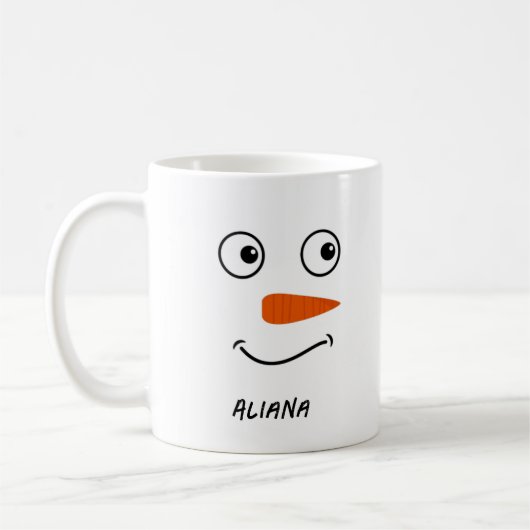 可愛パーソナライズされたい雪だるま顔クリスマス コーヒーマグカップ (左)