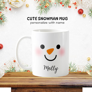 可愛パーソナライズされたい雪だるま顔 コーヒーマグカップ