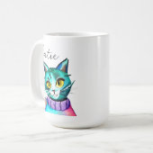 可愛パーソナライズされたい青い子ネコ コーヒーマグカップ (正面左)