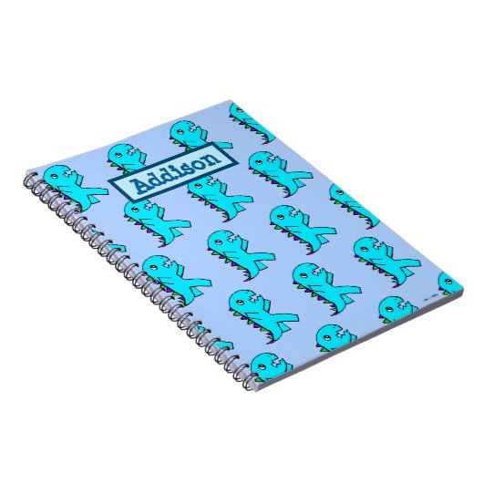 可愛パーソナライズされたい青い恐竜 ノートブック (右側)