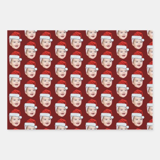 可愛パーソナライズされたい顔フォトサンタハットクリスマス ラッピングペーパーシート (正面3)
