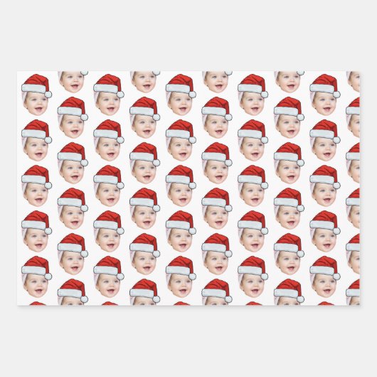 可愛パーソナライズされたい顔フォトサンタハットクリスマス ラッピングペーパーシート (正面)