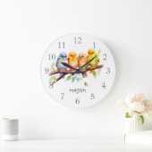 可愛パーソナライズされたい鳥 ラージ壁時計 (ホーム)