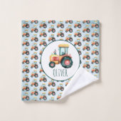 可愛パーソナライズされたい黄色のトラクターパターン ウォッシュタオル (ウォッシュタオル)