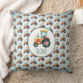 可愛パーソナライズされたい黄色のトラクターパターン クッション (ブランケット)