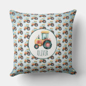 可愛パーソナライズされたい黄色のトラクターパターン クッション (裏面)