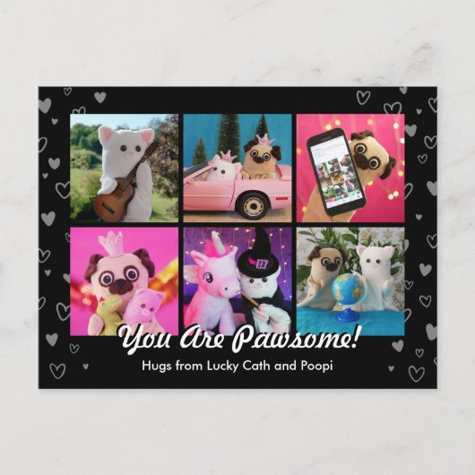 可愛パーソナライズされたい黒いハート写真モダン ポストカード (正面)