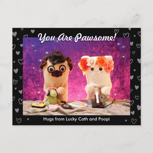 可愛パーソナライズされたい黒いハート写真モダン ポストカード (正面)