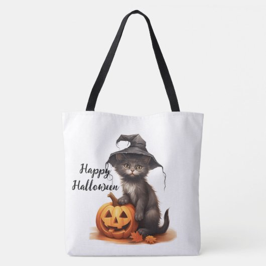 可愛パーソナライズされたい黒猫とかぼちゃ トートバッグ (裏面)