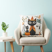 可愛パーソナライズされたい黒猫と幽霊ハロウィン クッション (椅子)